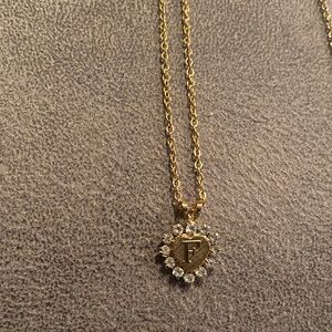 Vintage Gold tone Heart with letter F Pendant Necklace